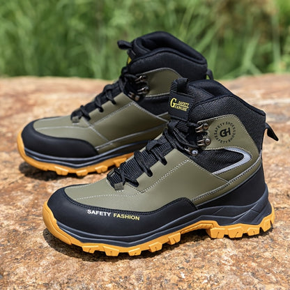 Men's Steel-Toe Work-Style Boots - Rubber Traction Sole and Cushioned Insole