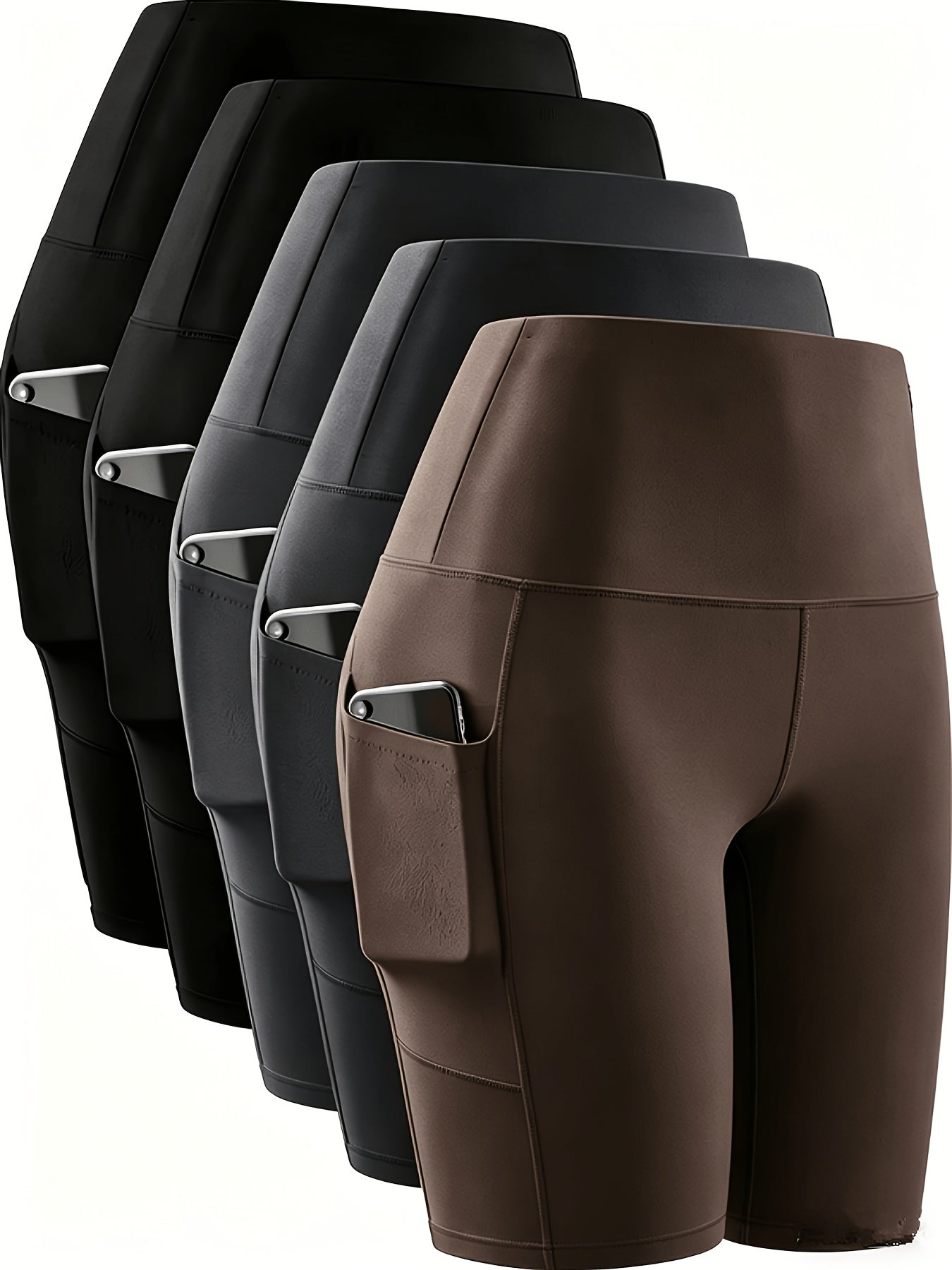 5pcs 5-Inch High-Waisted Rider Shorts, Women's Summer Shorts with Pockets, Ultra-Soft Belly Control No-See-Through Workout Running Yoga Shorts, 6-Inch Pant Length Shorts Mother's Day Gift