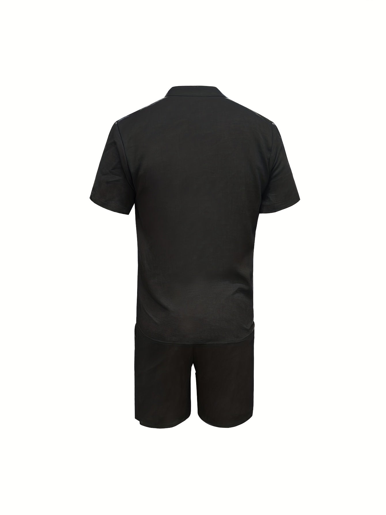 Summer Casual Fabric Men's Solid Color Short Sleeve Single-Breasted Shirt and Shorts Set
