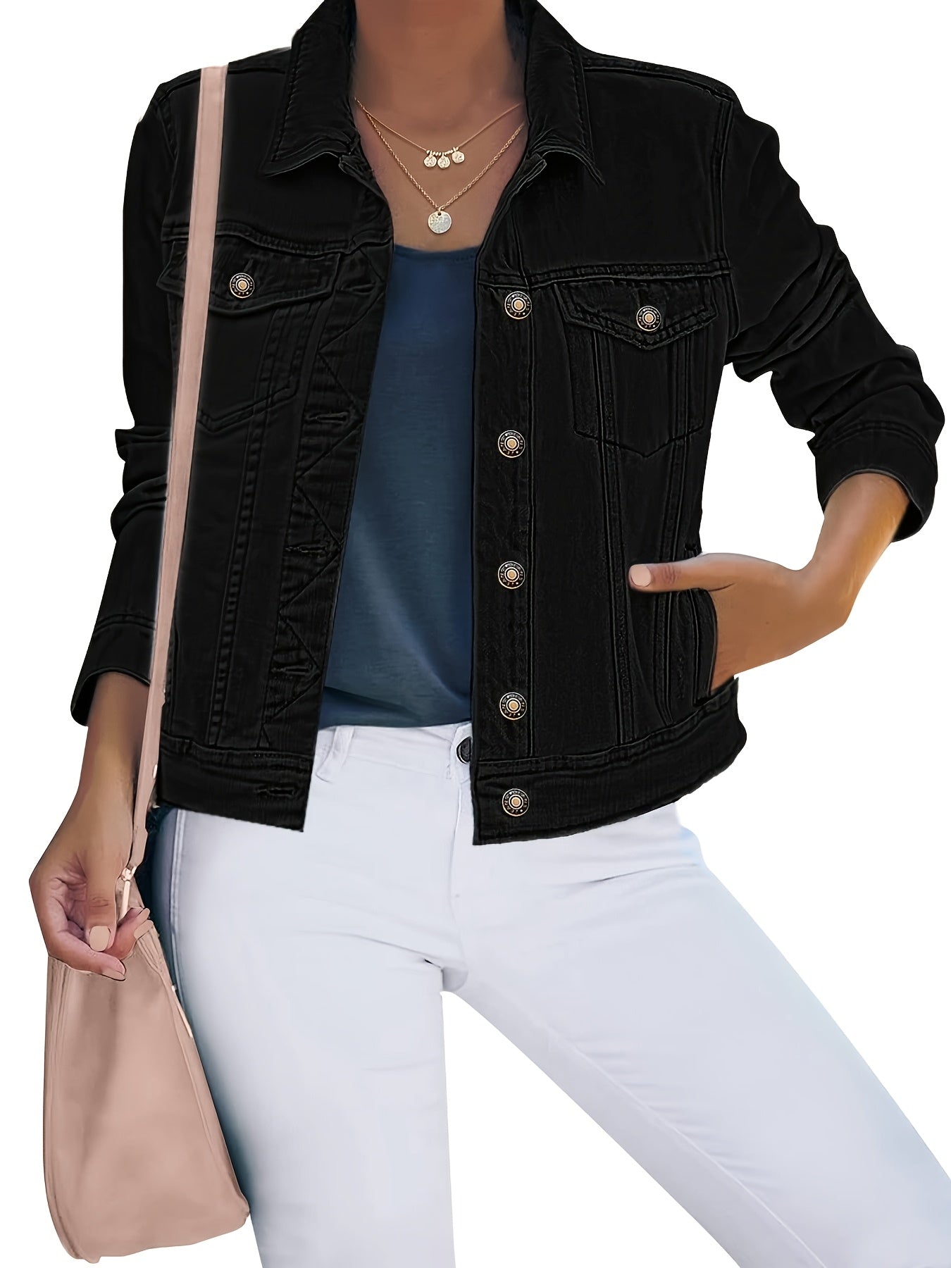 Women'S Retro-Wash Cropped Denim Jacket: Slim-Fit Button-Front Coat - Casual Everyday Denim Jacket, Perfect For Spring & Autumn Layering - Pairs Beautifully With Jeans, Dresses, And Skirts