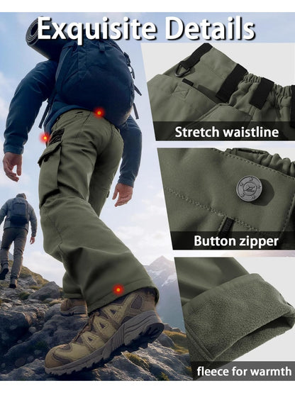 Men'S Fleece Lined Snow Ski Pants Windproof Softshell Tactical Pants Winter Outdoor Hiking Fishing