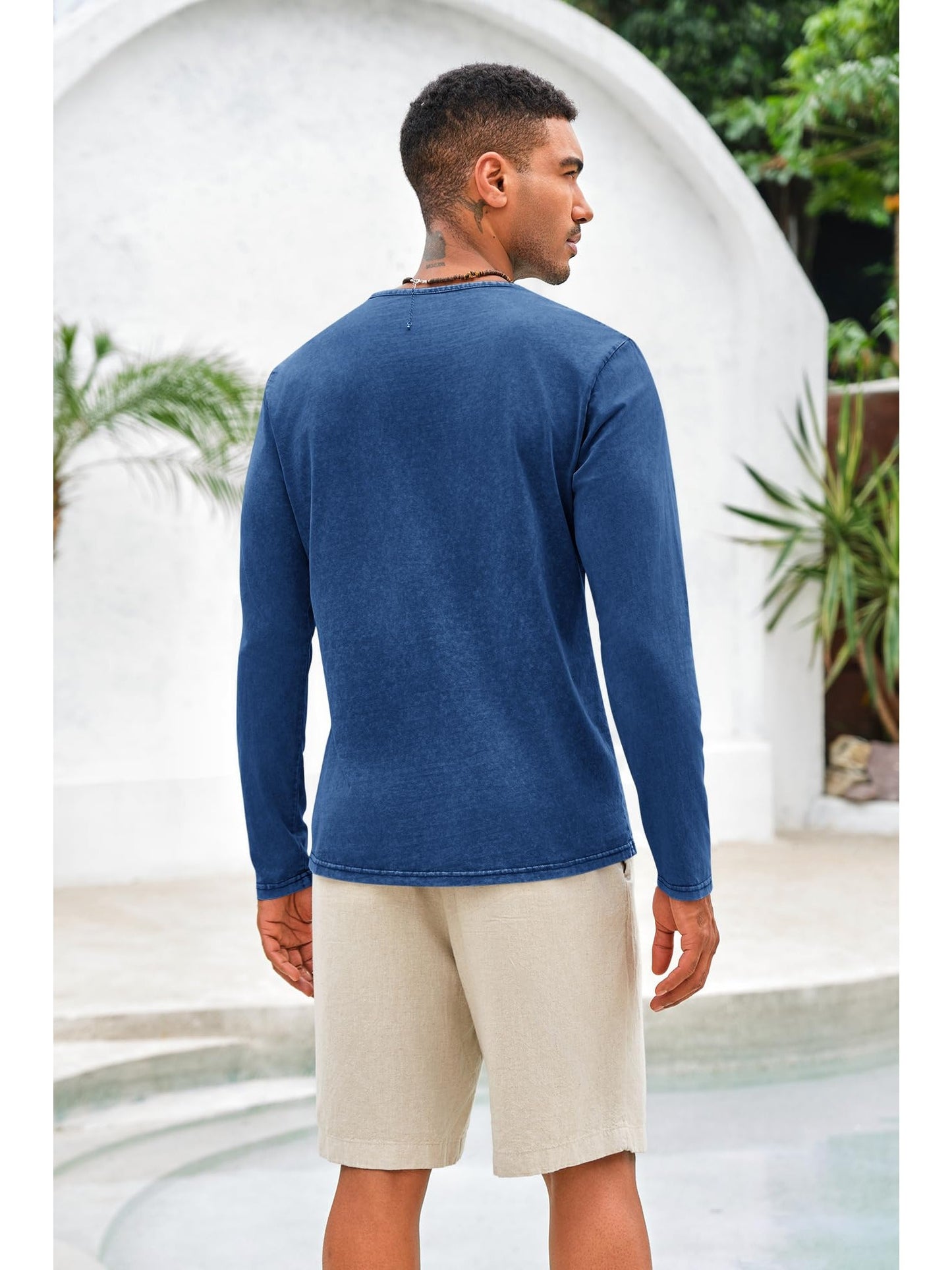 Men'S Distressed Henley Shirts with Front Placket, Retro Long Sleeve T-Shirts, Casual Button- Washed T-Shirts for Men