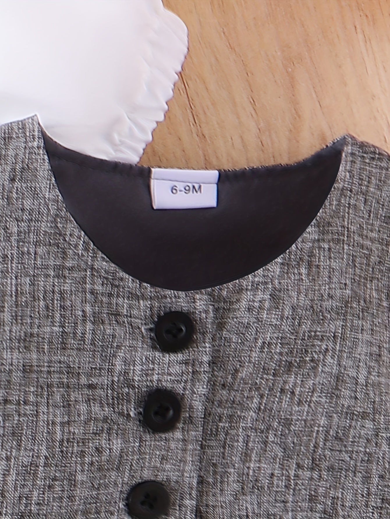 3pcs Girls' Preppy Uniform Set - 100% Polyester Baby Outfit with White Puff Sleeve Blouse, Grey Vest & Pleated Skirt, Short Sleeve Dress Suit for, Weddings, Photoshoots (Hand Washable), Perfect for Outdoor