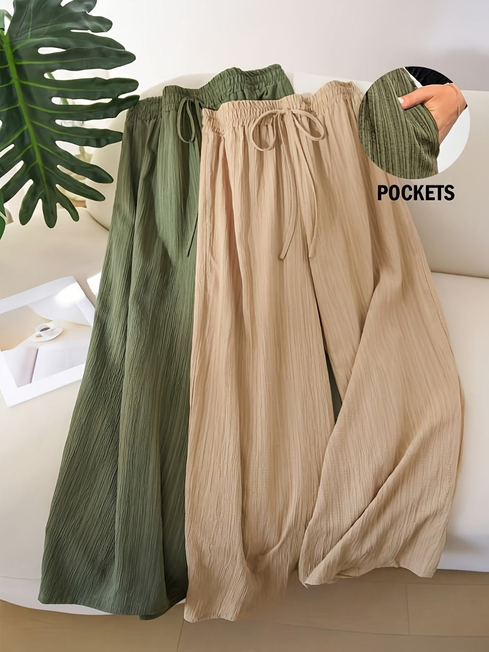 Women's Wide Leg Pants - Drawstring Waist Wide leg 62
