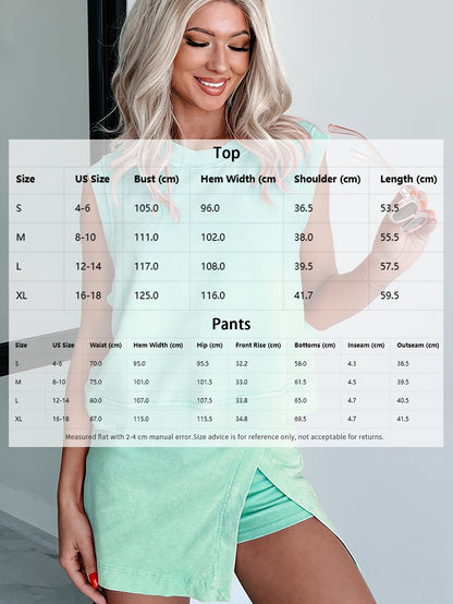 2pcs Women's New Solid Color Fashionable Casual Pure Short Sleeved T-shirt Three Piece Pants Two-piece Set