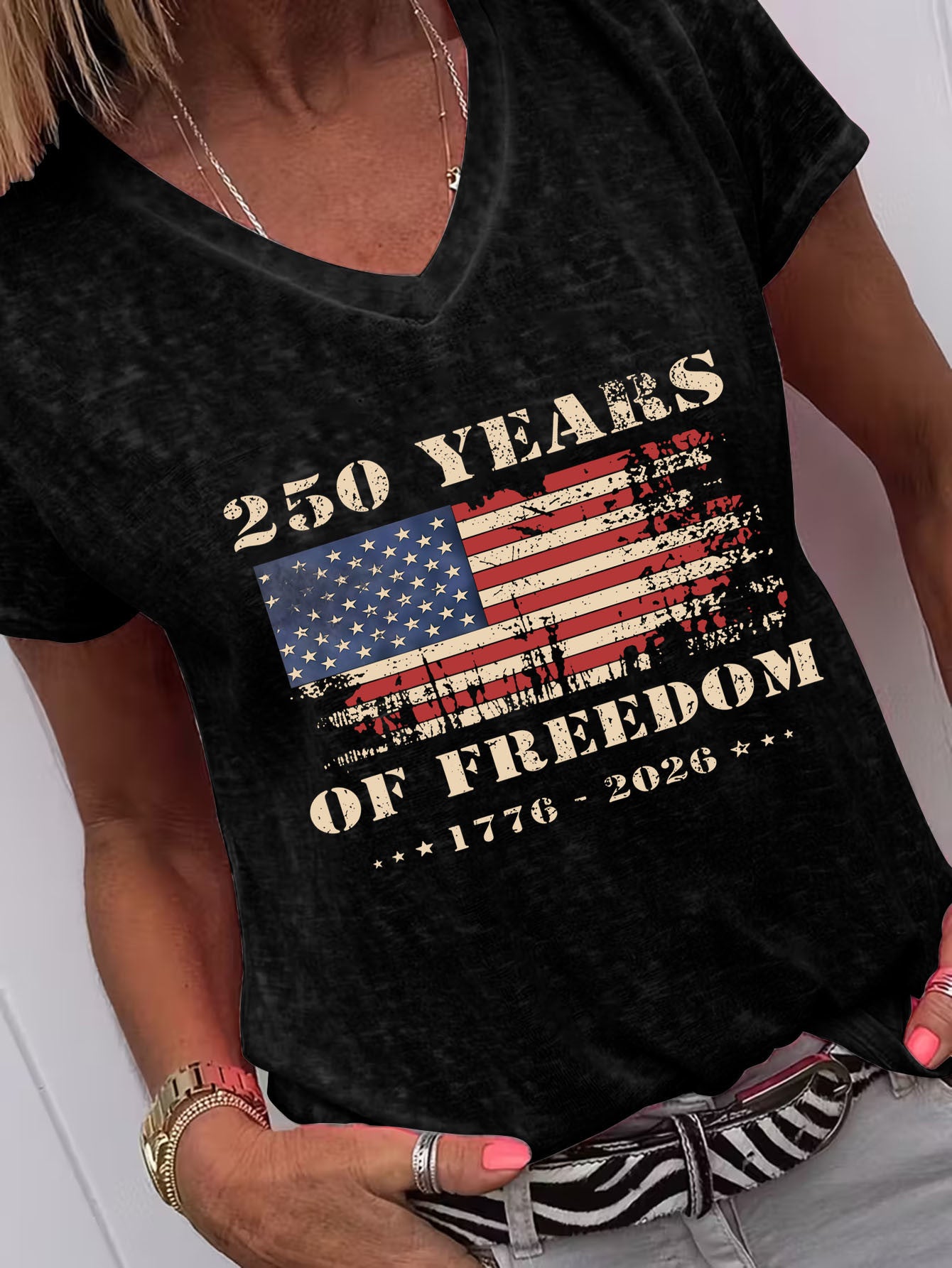 [Casual Flag Print] Plus Size - Plus Size - Casual American Flag Print V Neck Short Sleeve, Loose Not Picky about Body Shape, Skin-Friendly Breathable Fabric Soft And Comfortable, Easy And Neat Version Versatile Daily, Home Commuting Travel Can Be