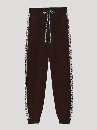 2pcs Leopard Print Jacket And Sweatpants Set, Long Sleeved Zipper Drawstring Hooded Jacket And Drawstring Waist Slanted Pocket Slim Fit Sweatpants, Women'S Clothing