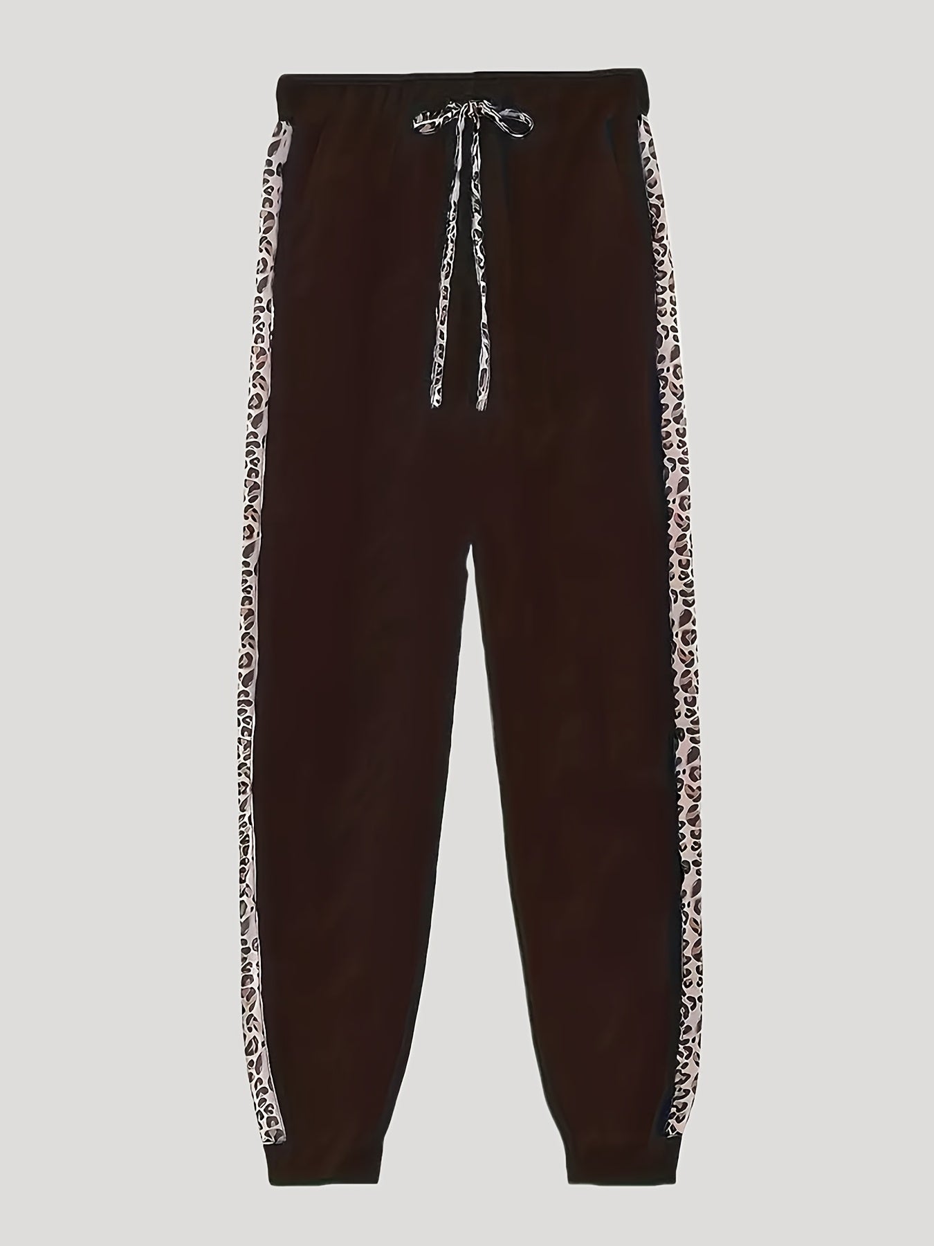 2pcs Leopard Print Jacket And Sweatpants Set, Long Sleeved Zipper Drawstring Hooded Jacket And Drawstring Waist Slanted Pocket Slim Fit Sweatpants, Women'S Clothing