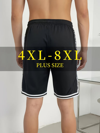 Men's Plus Size Summer Shorts | Striped And Side Coconut Pattern Embroidery, Fashionable And Versatile for Street, Sports, Casual Wear, PLUS SIZE