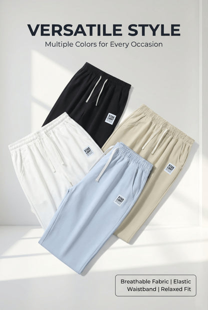 Men's 3pcs Casual Pants Lightweight Breathable Drawstring Waist Trousers for Beach, Vacation & Summer Daily Wear