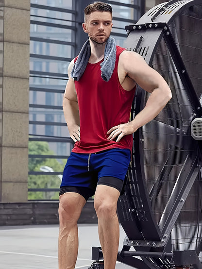 3pcs Men's 2-in-1 Double-layer Shorts with Inner Pocket, High Stretch Sports Shorts, Suitable for Summer Running, Gym Exercise And Training