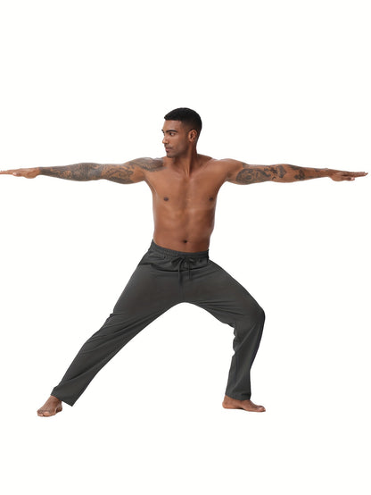 EXARUS Men'S Yoga Sweatpants Set - 2pcs, Athletic Lounge Pants with Open Bottom Straight Leg And Pockets