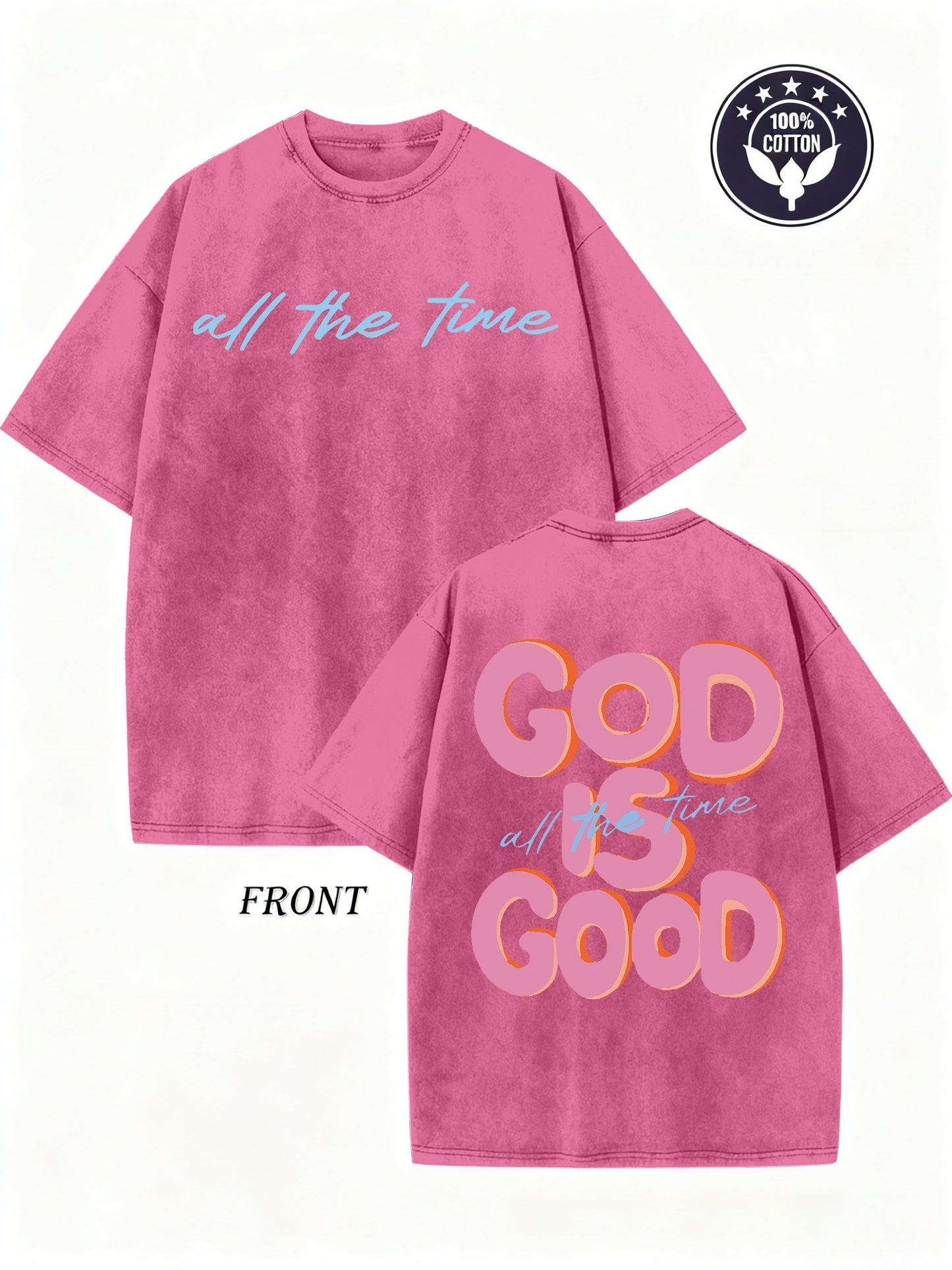 A 250G Washed Short-Sleeve Top with a Round Neck Featuring The Phrase 'GOD IS GOOD', Showcasing a Unique Double-Sided Design. This Is a New Collection for Spring And Summer Suitable for Both Men And Women