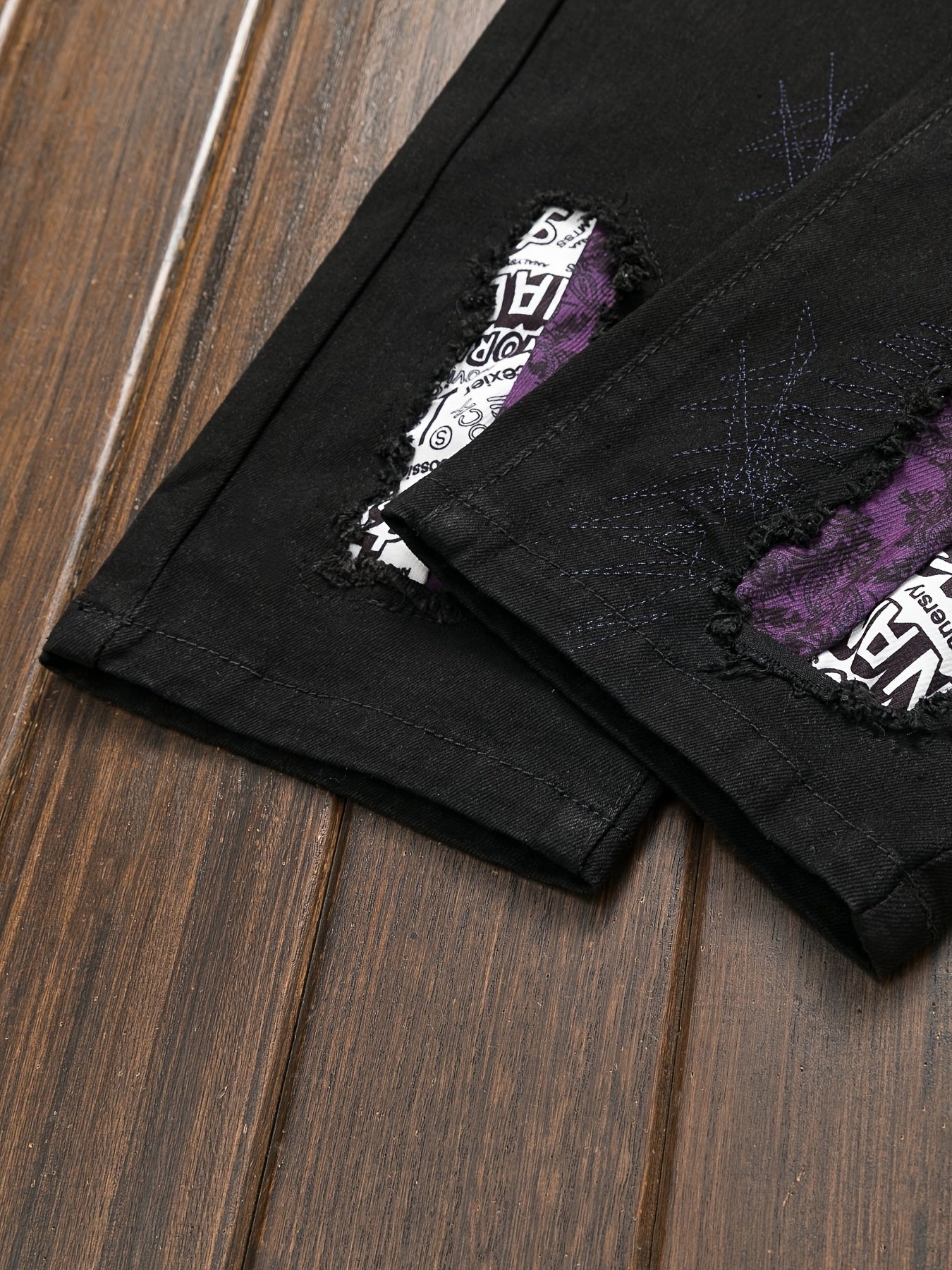 Men'S Ripped And Patched Hip Hop Skinny Washed Denim Jeans, Spring Summer Outdoor, Street Style