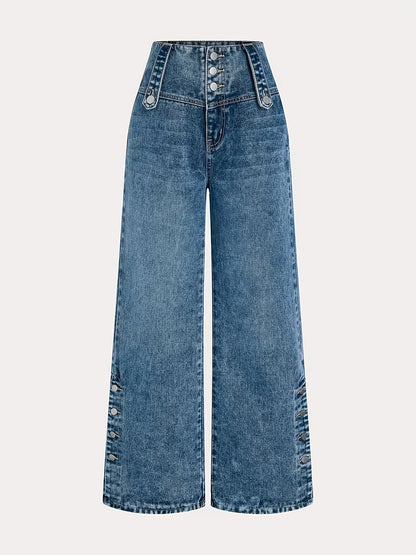 Women'S Casual Fashion Button-Waist Relaxed Fit Jeans Featuring an Open-Hem Design, Versatile for Multiple Occasions a Timeless, Year-Round Staple That Pairs Effortlessly with Any Outfit