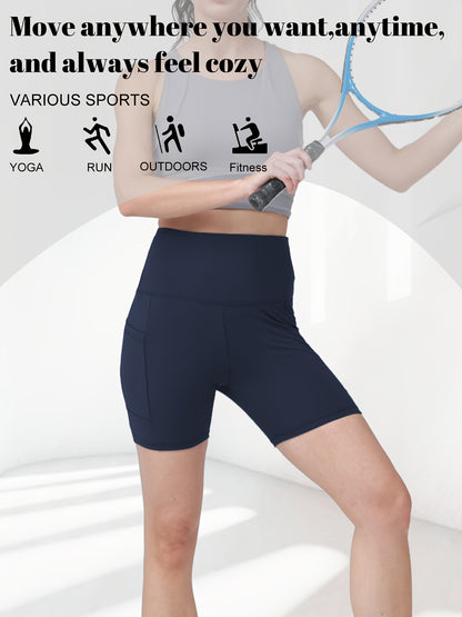 1pc High-Waisted Yoga Shorts for Women, Fashionable Casual Shorts, Sweat-Absorbing High-Elasticity Cycling Shorts, Training Running Sports Shorts
