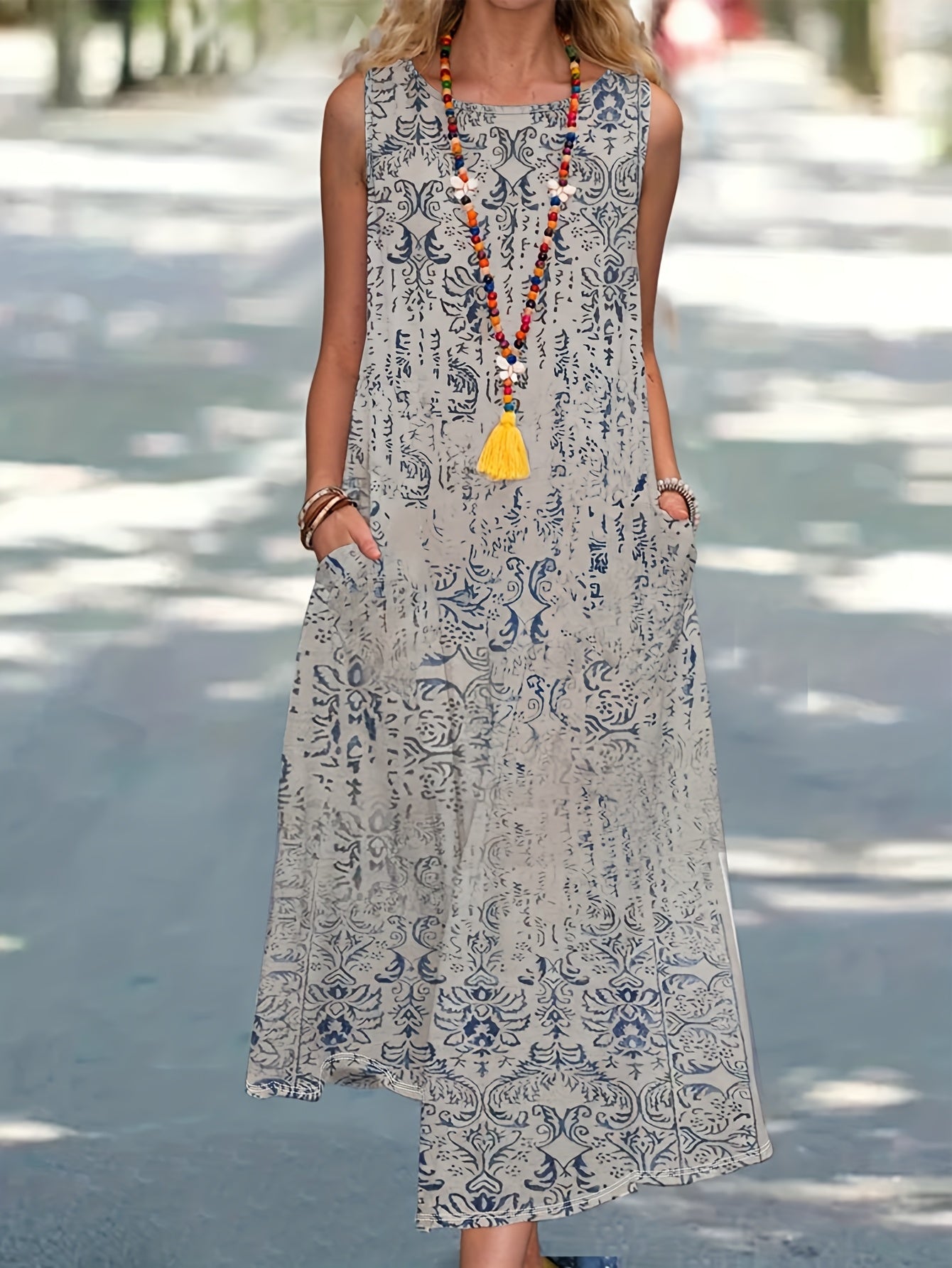 Fashionable New  Ethnic Style Printed Casual Vest Dress