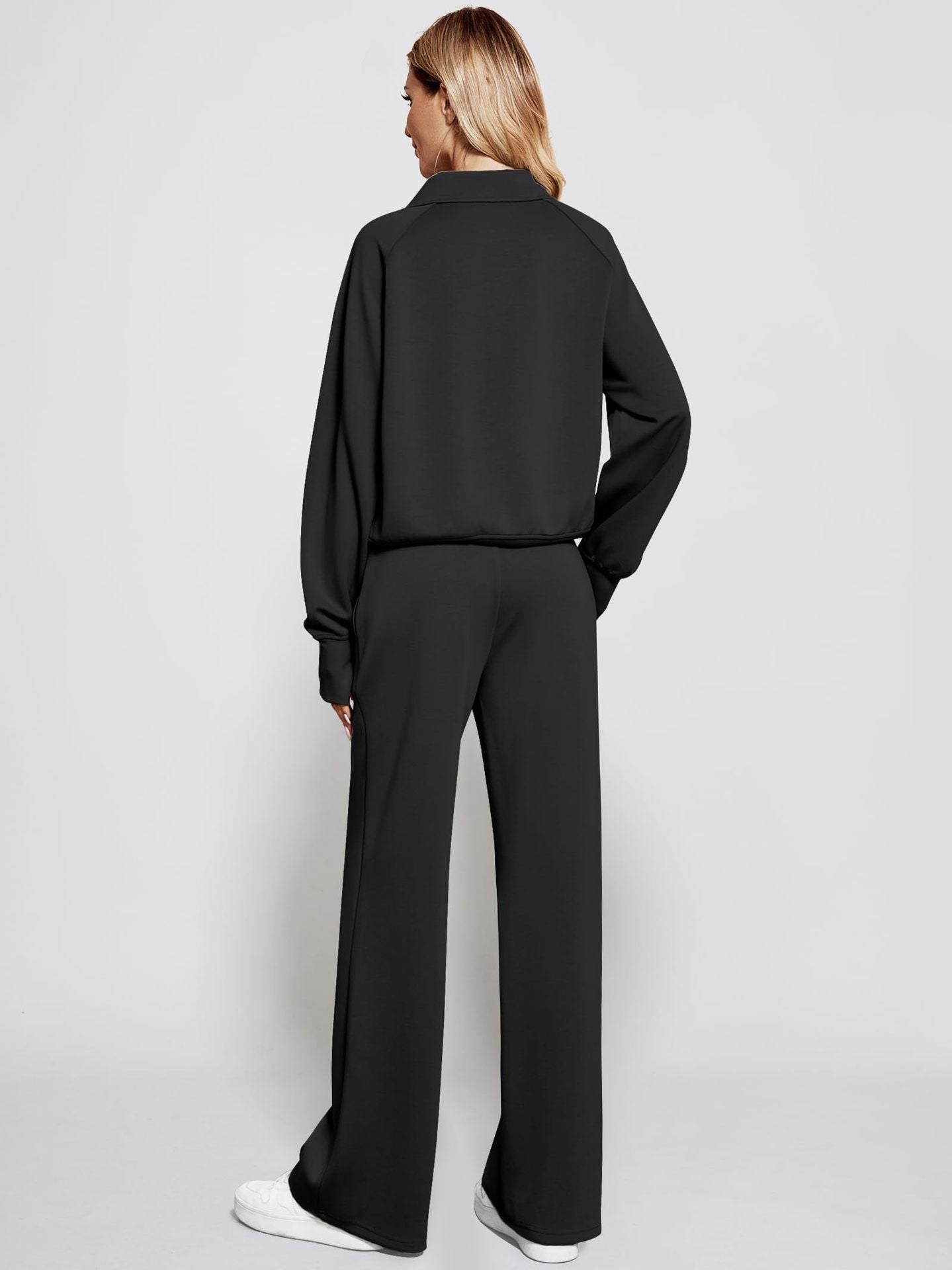 2Pcss Outfits for Women, Oversized Half-Zip Sweatshirt And Wide Leg Sweatpants Set, 2026 Spring Casual Lounge Tracksuit Women'S Trendy 2Pcss Matching Set, Oversized Quarter-Zip Pullover And Loose Wide Leg Trousers, Chic Spring Sporty Outfits