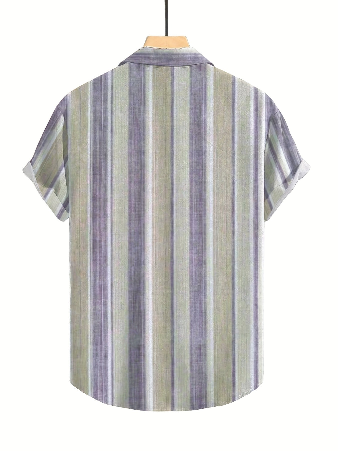 1pc Men'S Casual Striped Short Sleeve Shirt - Polyester 95%, Spandex 5% Blend, Summer Lapel Collar, Woven Fabric, Regular Fit with Button Details, Plus Size