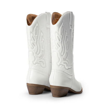Women's Cowboy Boots Mid Calf Cowgirl Boots Embroidery Stitched Western Boots
