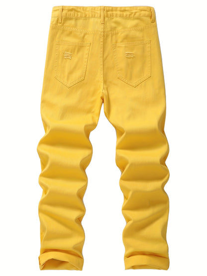 Men's Non-Stretch Ripped Tapered Denim Jeans - Distressed Streetwear Pants with Tapered, Ripped Hem & Flag Suitable for - Wear, Machine Washable Regular Fit for Urban Fashion and Casual Outfits
