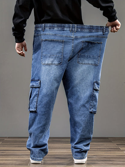 9XL Men'S Baggy Work Jeans Featuring an Elastic Waist, High Stretch, And Various Designs, Suitable for Plus Sizes And Oversized Fits