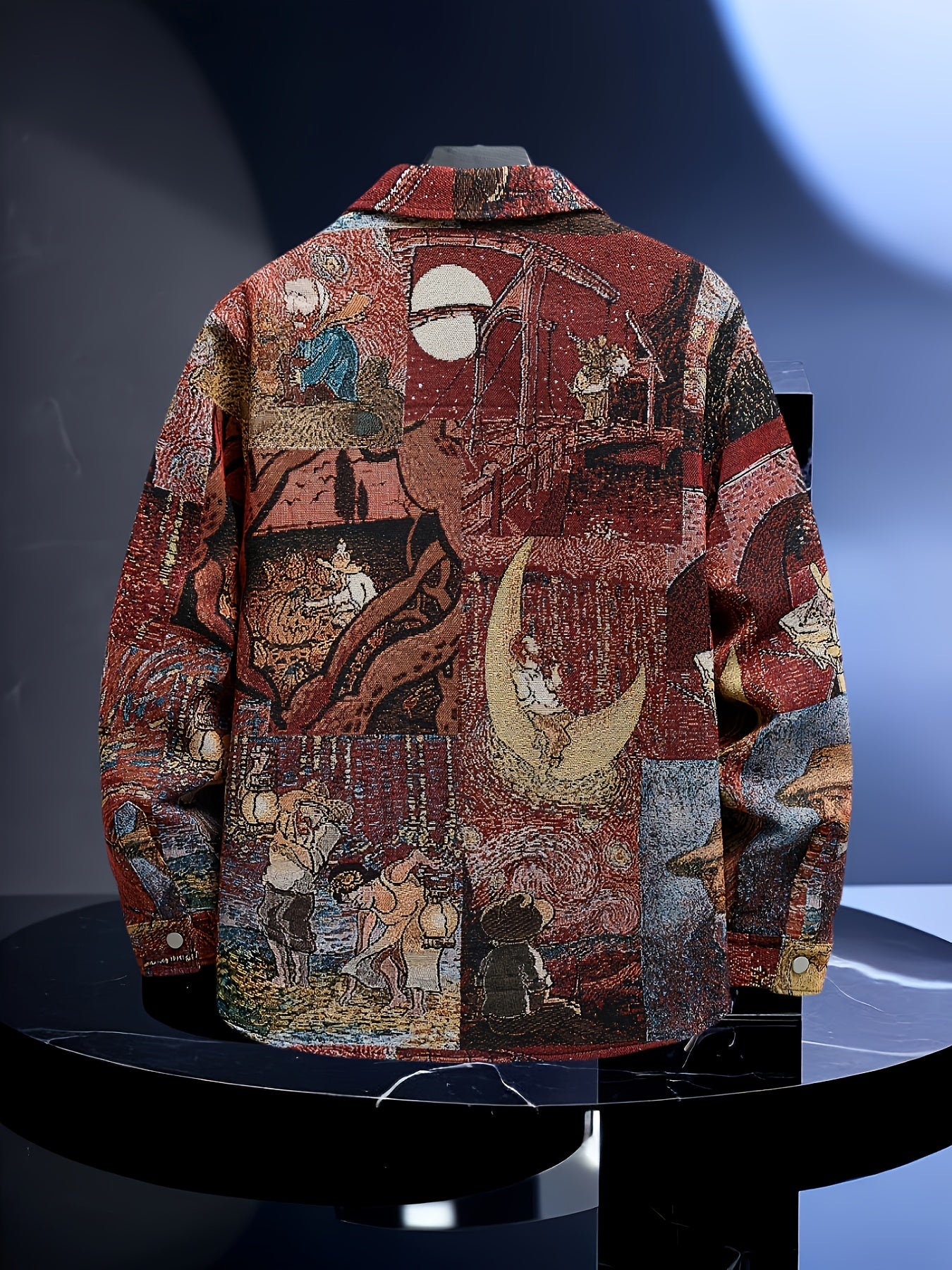 Men'S Slim-Fit Long Sleeve Shirt - Van Gogh-Inspired for Artistic Button-Up Shirt, Formal & Casual Attire, Machine Washable Polyester Blazer - Ideal Gift for Art Lovers, Casual Streetwear, Streetstyle Aesthetic, Versatile Clothing