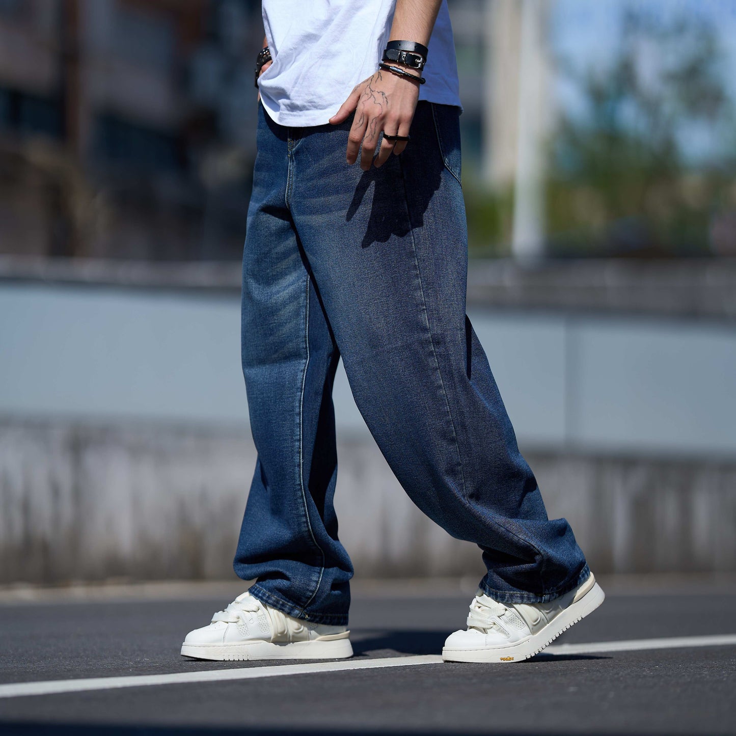 Men'S New Versatile Loose-Fitting Wide-Leg Washed Casual Straight Pants from American Retro Jeans