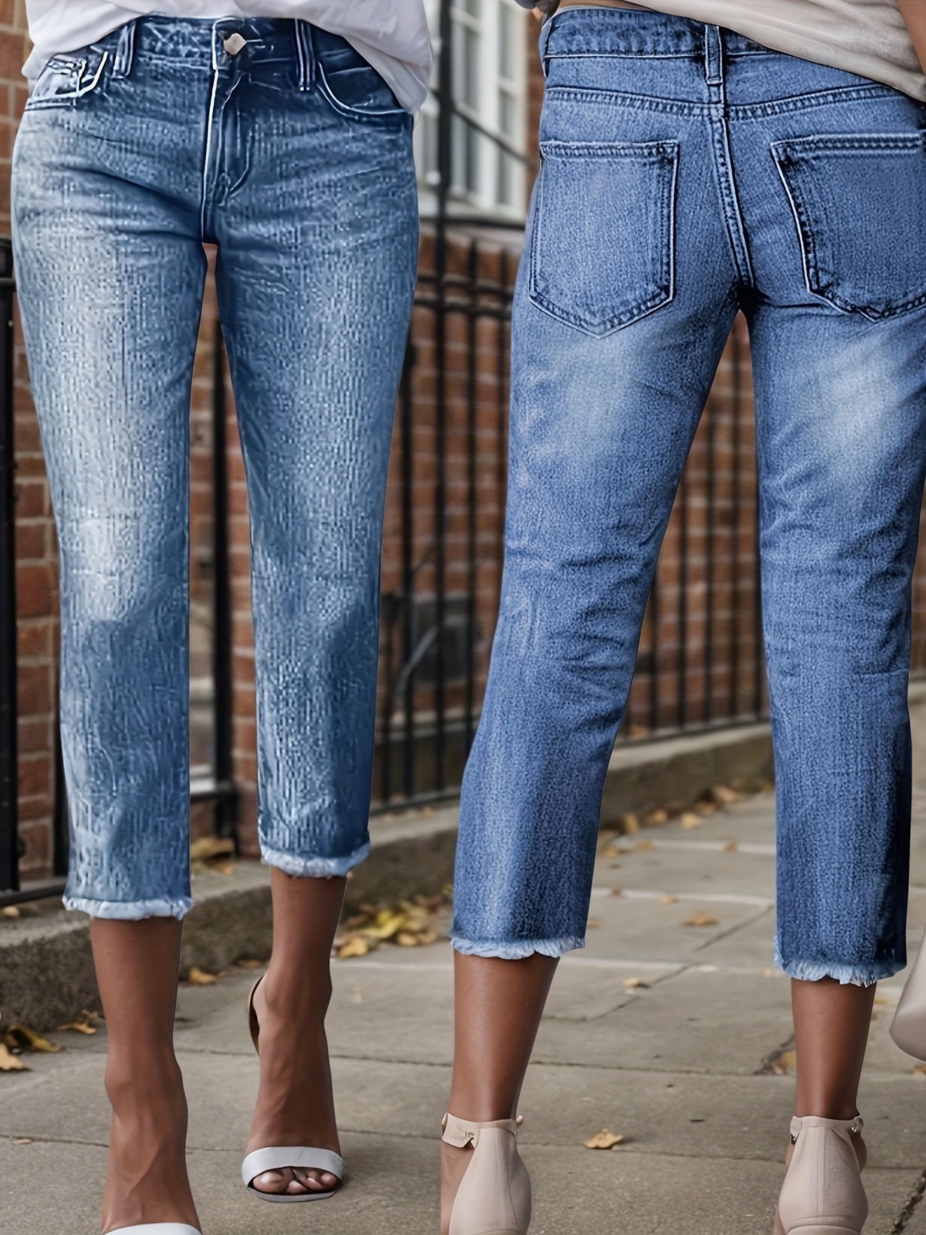 2025 New Women's Casual Stretch 9-Minute Jeans, Water Washed Edge Small Leg Jeans, Fashionable And Versatile