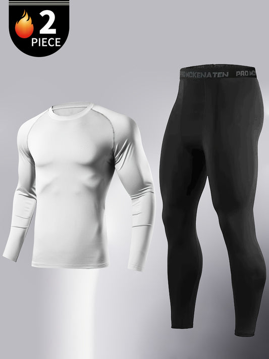 2 Build Men'S Pressure Training Suit-tights, Tights, Suitable For Running And Exercise-basketball Fitness-sports Compression Long-sleeved T-shirt +High Elastic Fast-drying Tights Fitness Kit, Sportswear, Suitable For Spring, Summer