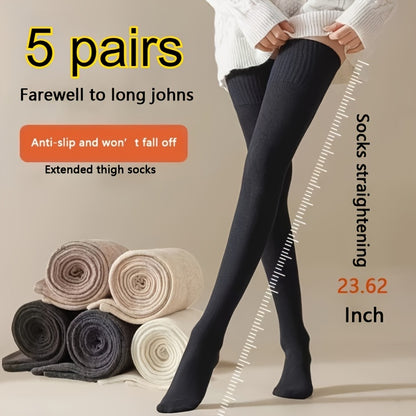2026 New Style 5 Pairs Spring Summer Over The Knee Socks Soft Anti Slip High Thigh Socks Suitable for Cycling Travel Outdoor Activities Unisex