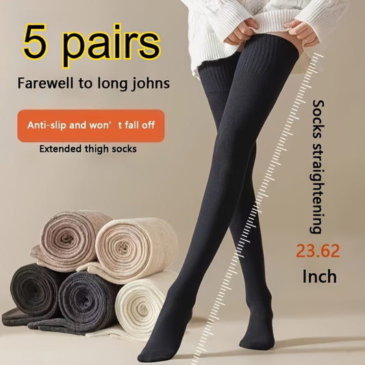 2026 New Style 5 Pairs Spring Summer Over The Knee Socks Soft Anti Slip High Thigh Socks Suitable for Cycling Travel Outdoor Activities Unisex