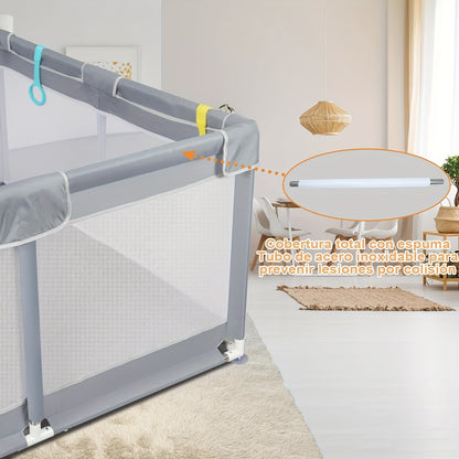 Large Baby Playpen, Baby Playard for Babies And Toddlers, Baby Fence Play Pens for Indoor & Outdoor, Sturdy Safety Play Yard with Soft Breathable Mesh, Anti-Fall, Grey