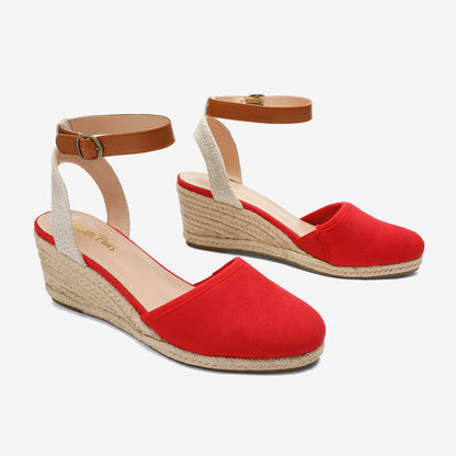 Women's Ankle Strap Closed Toe Espadrille Wedge Heels Sandals, Versatile and Stylish for weddings, shopping, dating, with wrap dresses, jeans, skirts, shorts, jumpsuits, for formal or casual occasions