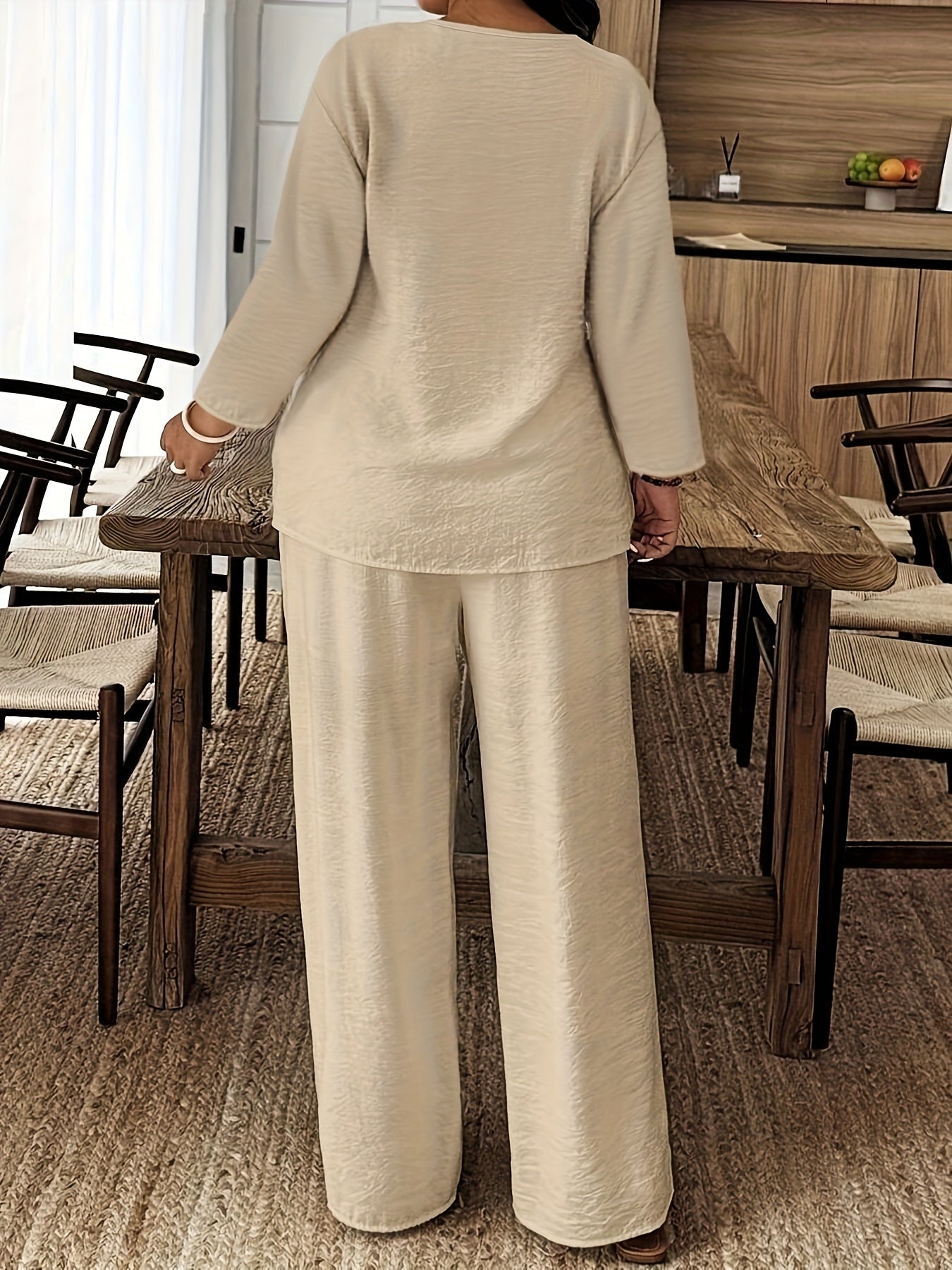 Plus Size, Autumn And Winter New Style, Plus Size Women's Casual Long-sleeved Shirt And Loose Pants 2pcs Set