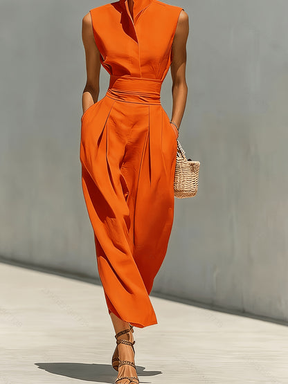 [High-Neck Long Dress] A White Blended Fabric High-Neck Long Dress With An Open Sleeve And A Pleated Waistband Pocket Design, Suitable For Both Professional And Casual Wear