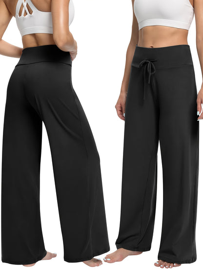 Soft Black Pajama Pants for Women, Wide Leg Comfy Casual Lounge Capri Pants 30''