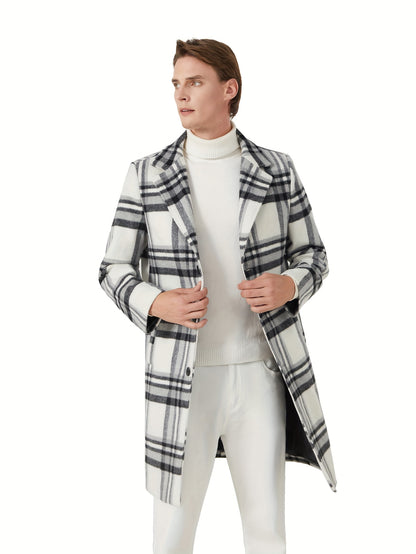 Mens Long Trench Coat Single Breasted Wool Blend Pea Coat Warm Winter Overcoat with Pockets