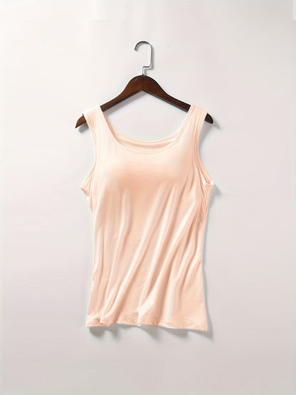 3pcs Pack Women's Vest, Built-in Bra, Seamless Design, Yoga And Casual Layering Undershirt, Layering Base - Suitable for Summer, Vacation, Beach Party Outerwear Solid Colors, Black & Pink & Apricot