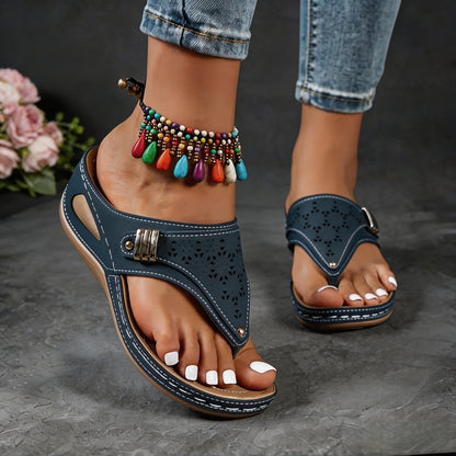 Women's Wedge Sandals, Casual And Comfortable Flip-flops, Non-slip Thick-soled Slippers, Breathable Hollow-out Summer Beach Shoes