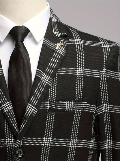 The Latest Men's Plaid Suit Two-piece Four-season Men's Size Slim-fit Two-piece Wedding Banquet Dress Business Casual