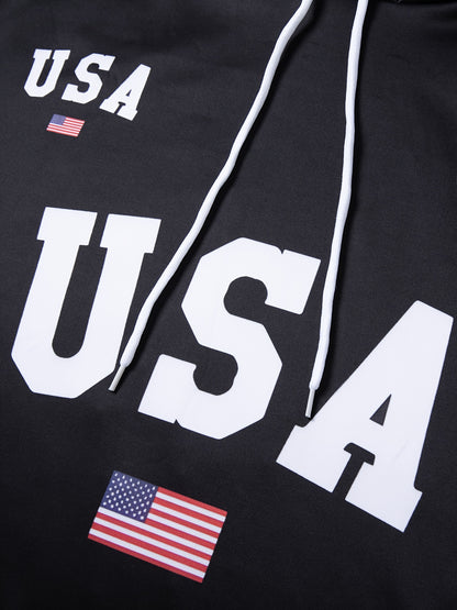 2pcs Set, Discount, Black Vintage Letter Print, Men's 2pcs Set, Casual Crew Neck Long Sleeve Hoodie and Sweatpants Set, Suitable for Winter and Autumn, Sportswear Set