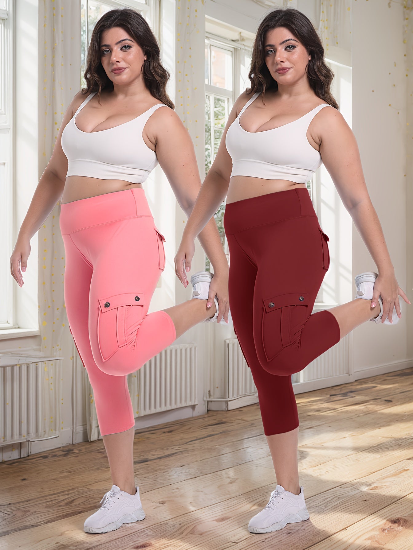 2pcs-Black & Pink High-Waist Leggings - product view 17