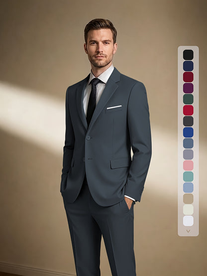 Men's Suits for Men, Trajes Para Hombres Elegantes - Solid Color Serge Blazer Pants Set, Slim Fit Modern Men's 2pcs Suit for Business, Formal & Graduation Events