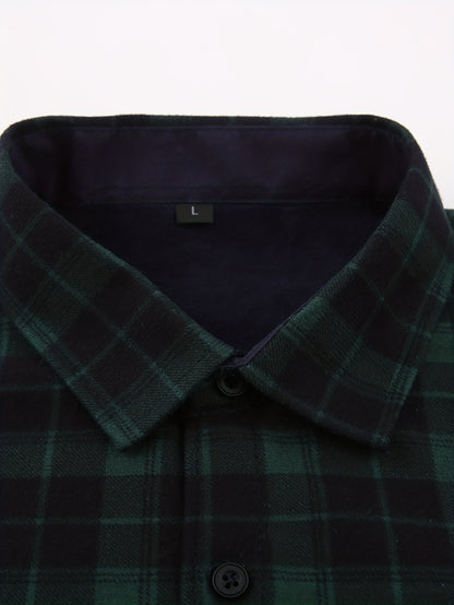 Men'S Heavyweight Long Sleeve Shirt - Thick Winter Jacket with Button Front Placket, Navy Blue & Brown Plaid, Formal & Casual Button-Up Blouse for Office, Outdoor, Everyday - Classic Button-Up Shirt for Men, Winter Jacket, Outdoor Clothing