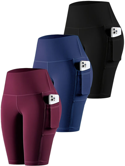 3pcs Women'S Biker Shorts with Pockets, High Waisted Tummy Control Workout Yoga Running Gym Tennis Shorts, Thanksgiving Day Christmas Costumes