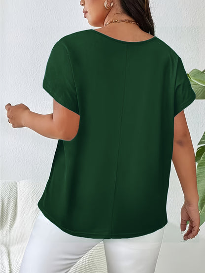 Plus Size Women'S Loose-Fitting Short-Sleeve V-Neck Tee - Stylish V-Neck Style Featuring Open Cross Elements. Perfect for Both Casual And Formal Settings During Spring And Summer, Making It Great for Everyday Wear And Special Events
