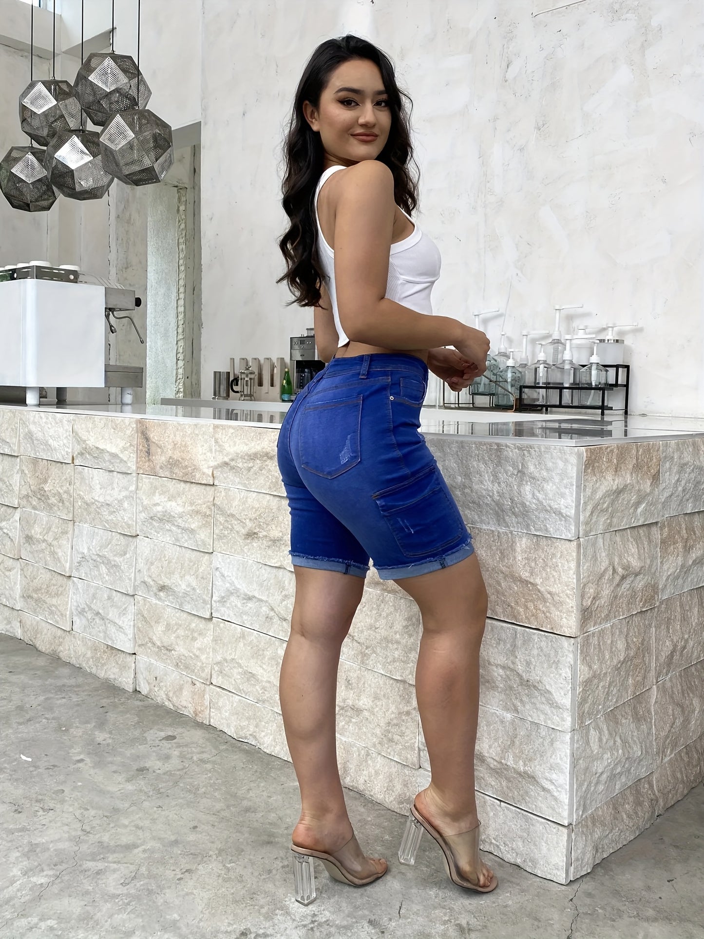 Women'S Work Shorts New Spring And Summer Loose Straight-leg Casual Pants With Elastic Fashion Frayed Personality Retro Versatile Hot Pants