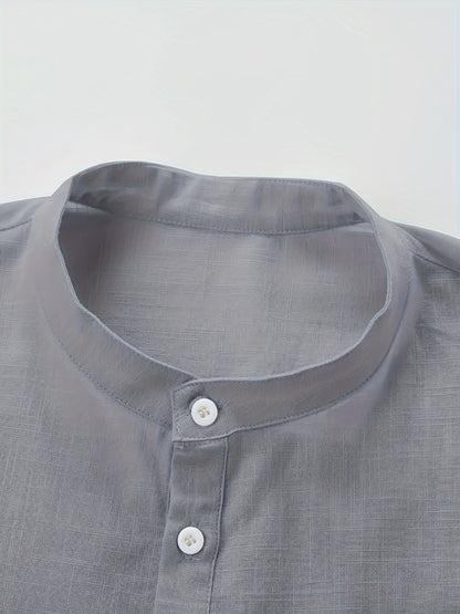 Men's Solid Plus Size Long Sleeve Casual Shirt - Stretch