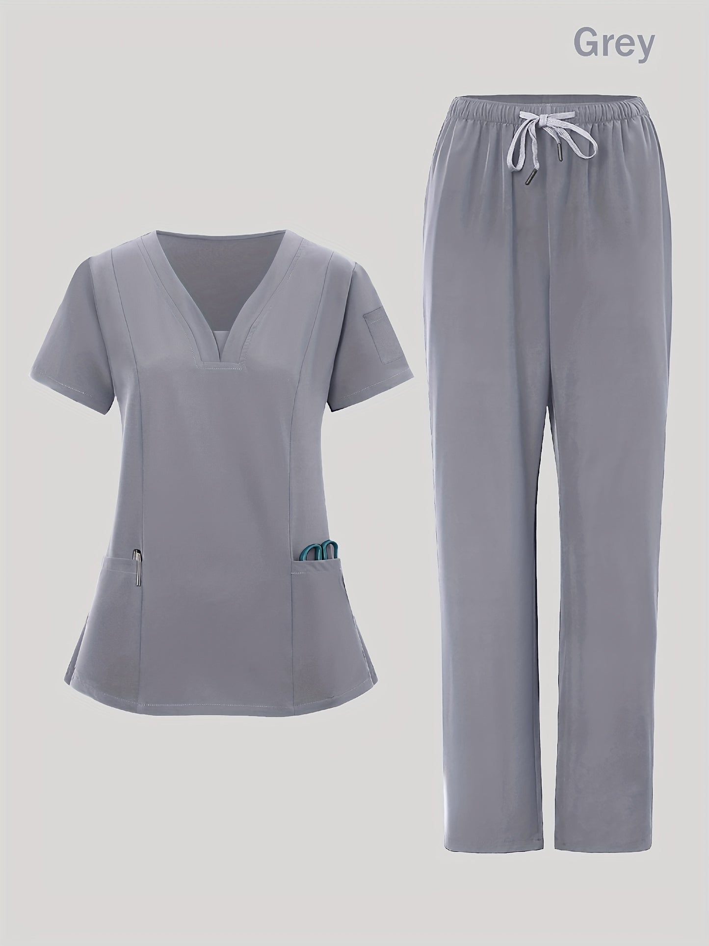4pcs Set for Women'S V-Neck Matte Breathable Uniform Pocket Hand Washing Work Clothes Brush Hand Clothes Clothes Pants Set